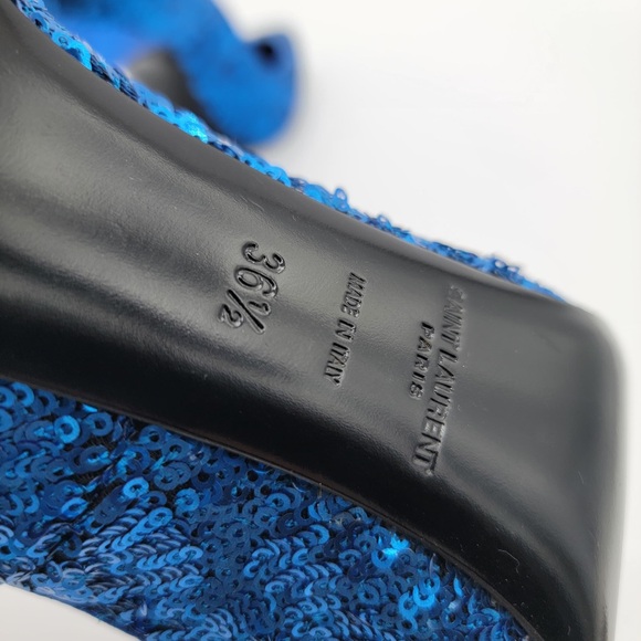 Saint Laurent Blue Sequin Heels - Picture 3 of 11